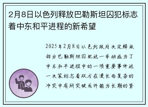 2月8日以色列释放巴勒斯坦囚犯标志着中东和平进程的新希望